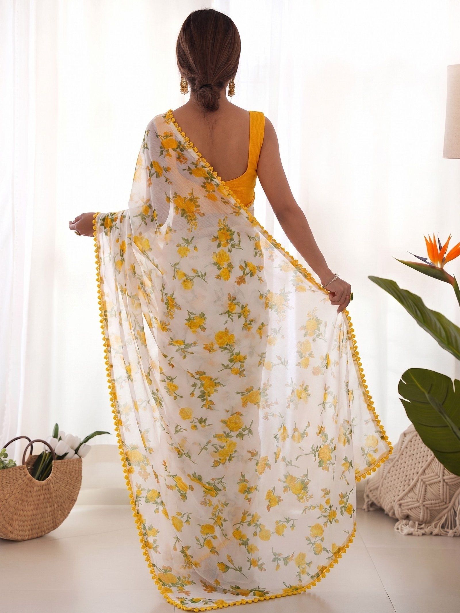 Premium Heavy Chiffon Floral Saree | Lace Border by Action Oriented - Image 7