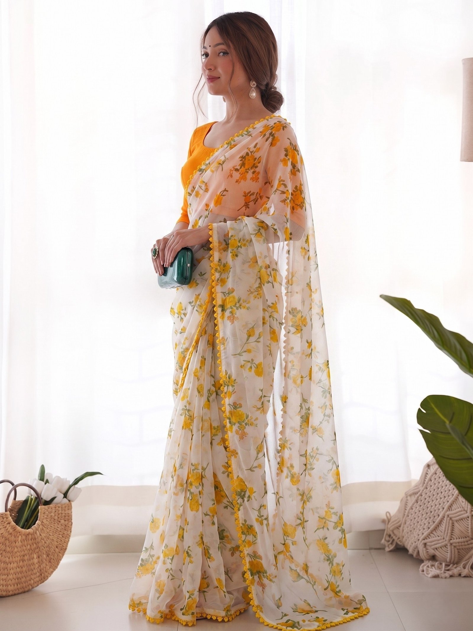 Premium Heavy Chiffon Floral Saree | Lace Border by Action Oriented - Image 5
