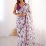 Premium Heavy Chiffon Floral Saree | Lace Border by Action Oriented