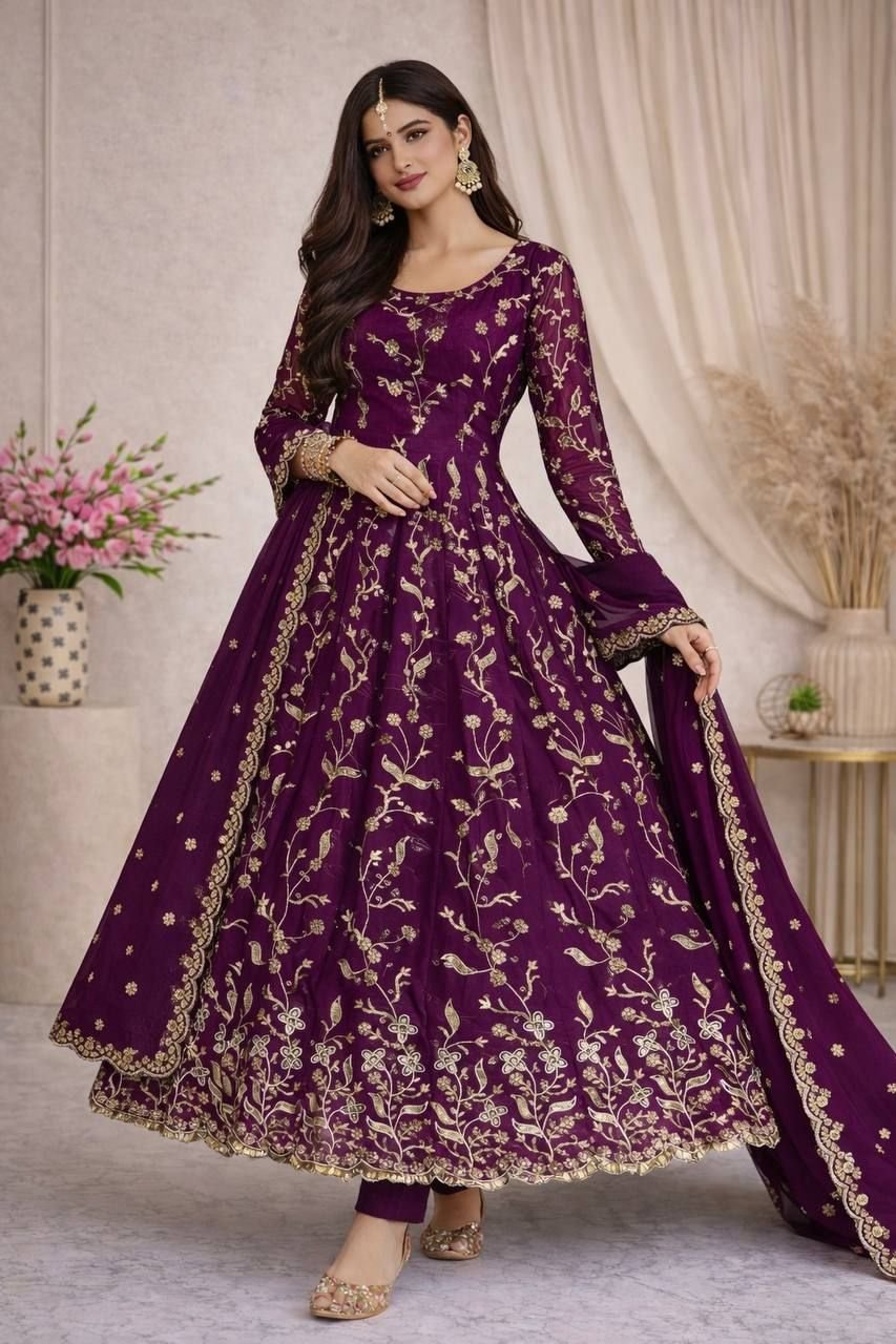 ELEGANT HEAVY FANDY SILK GOWN SET WITH EMBROIDERY & SEQUIN WORK - Image 11