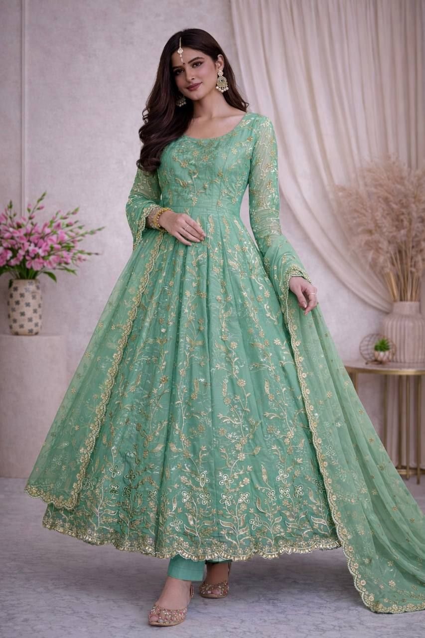 ELEGANT HEAVY FANDY SILK GOWN SET WITH EMBROIDERY & SEQUIN WORK - Image 14