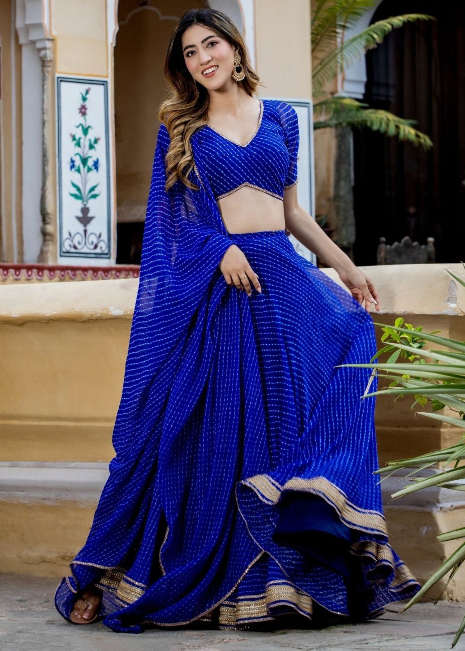 Royal Blue Georgette Lehenga Choli with Golden Lace Border & Dupatta 1 1 d8411a14 0dbc 4c50 9861 59c90f22be44