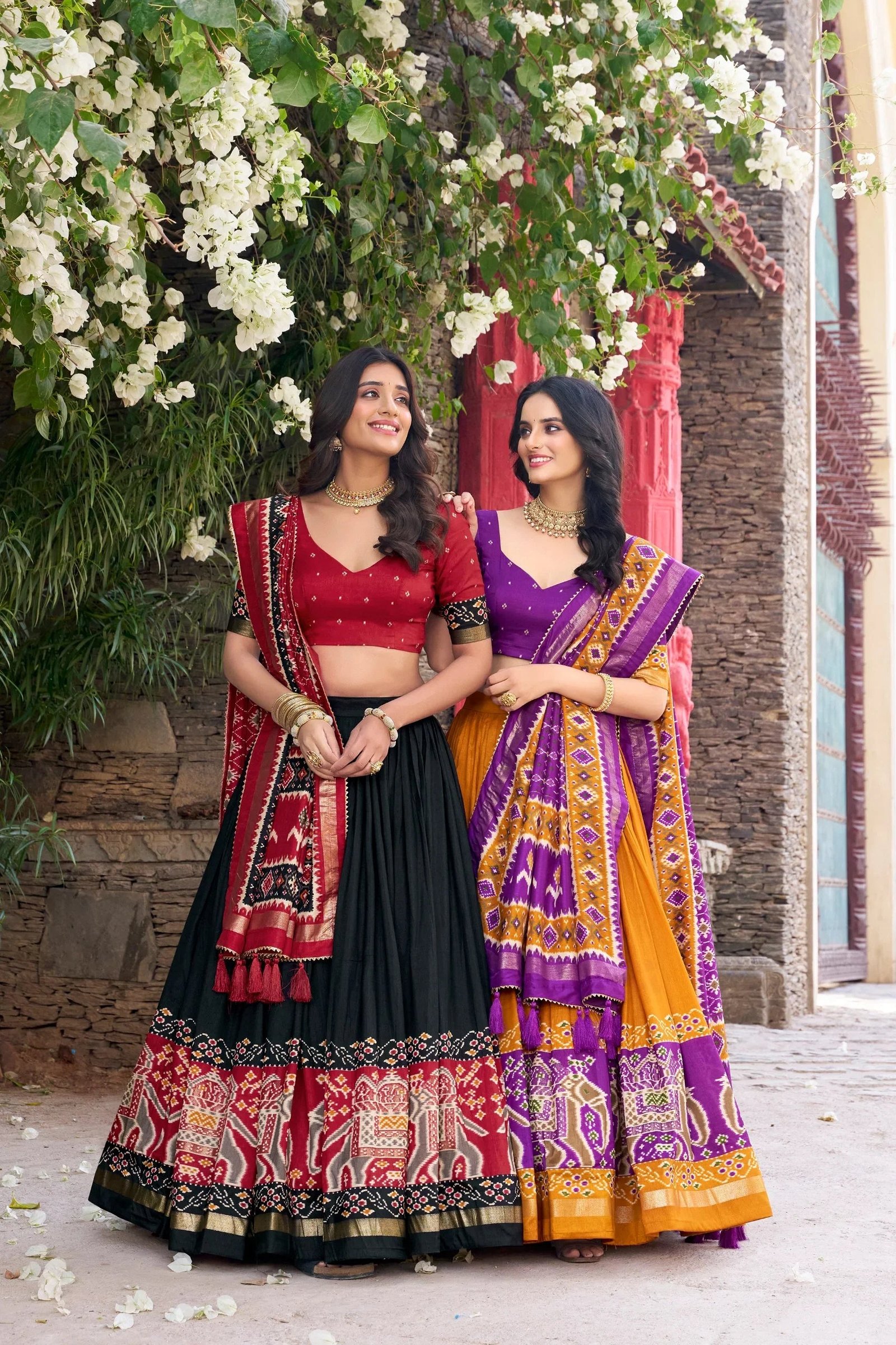 Tussar Silk Floral Print Lehenga Choli with Foil Work & Gotta Patti Dupatta 13 6064475577387173402
