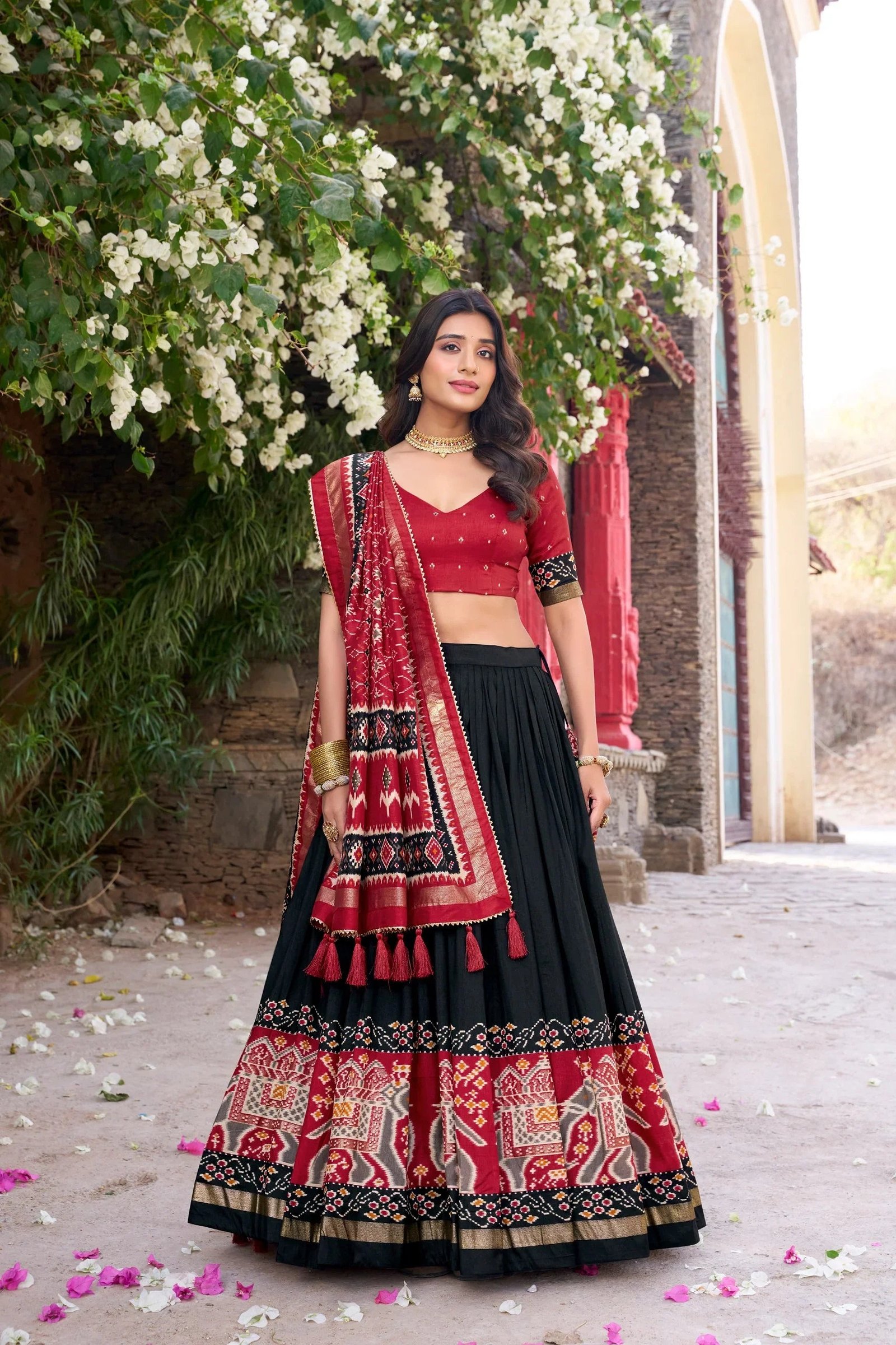 Tussar Silk Floral Print Lehenga Choli with Foil Work & Gotta Patti Dupatta 5 6064475577387173403