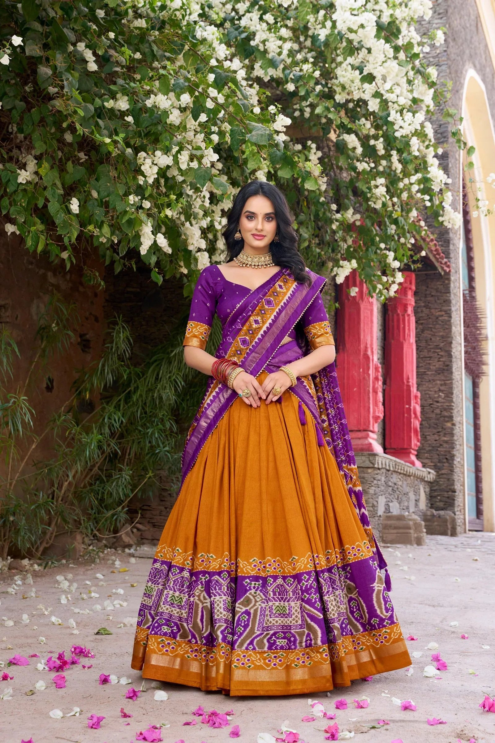 Tussar Silk Floral Print Lehenga Choli with Foil Work & Gotta Patti Dupatta 14 6064475577387173404