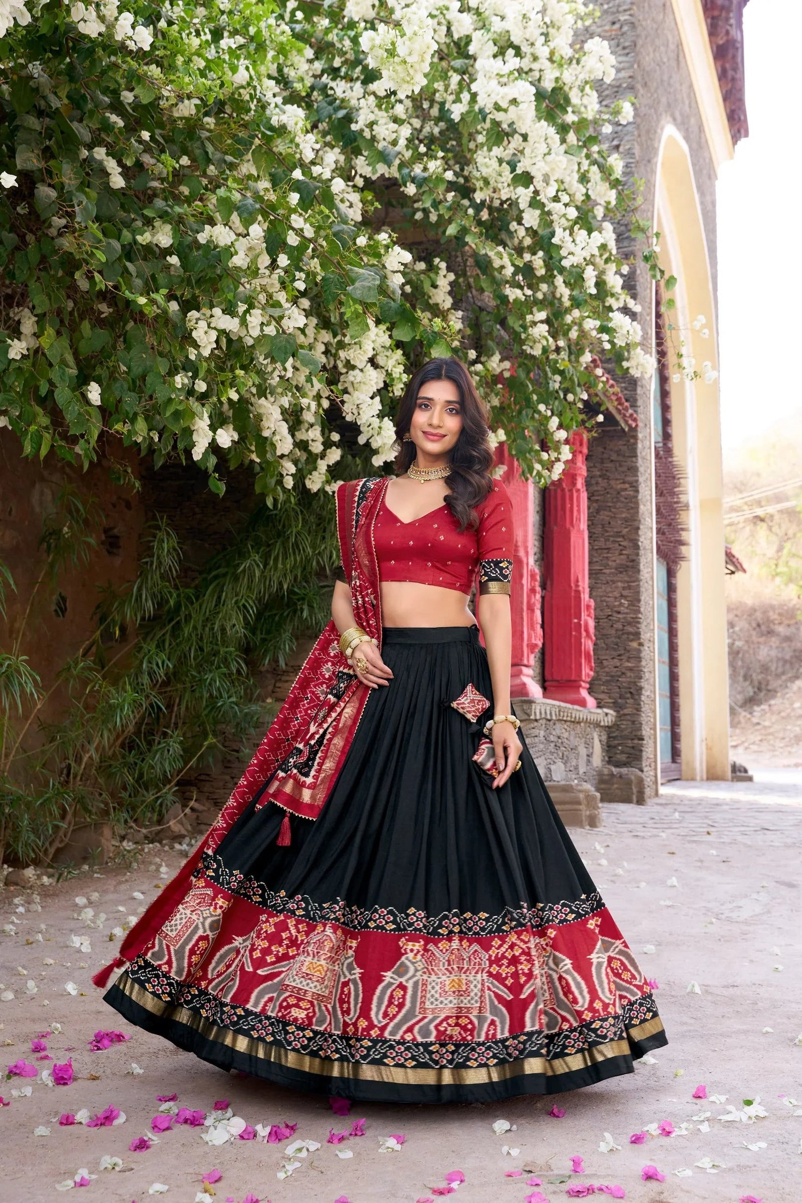 Tussar Silk Floral Print Lehenga Choli with Foil Work & Gotta Patti Dupatta 7 6064475577387173407