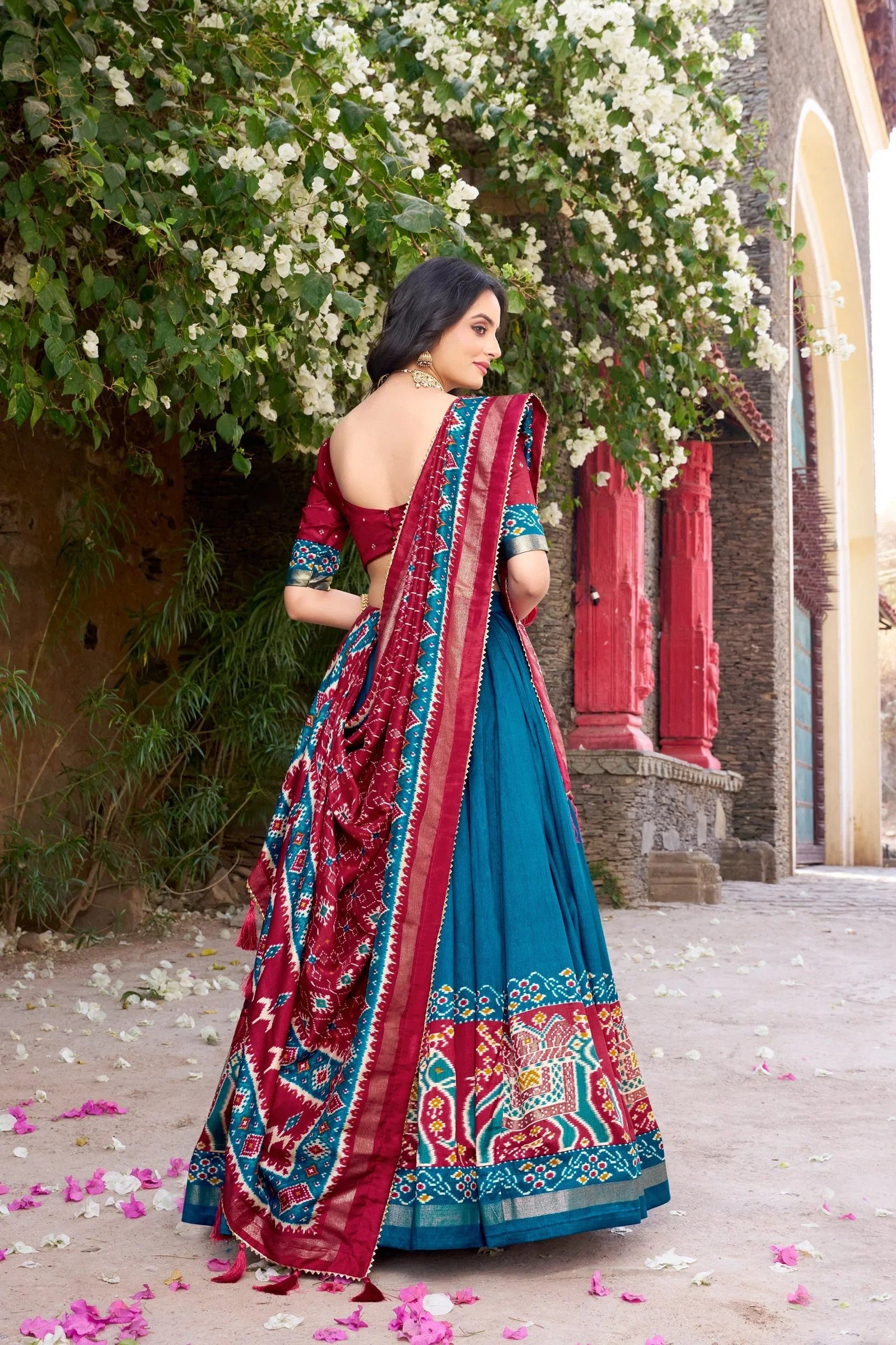 Tussar Silk Floral Print Lehenga Choli with Foil Work & Gotta Patti Dupatta 11 6064475577387173409