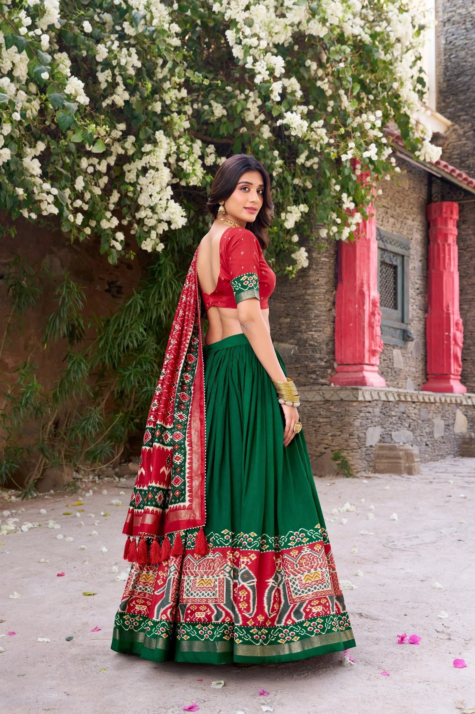 Tussar Silk Floral Print Lehenga Choli with Foil Work & Gotta Patti Dupatta 3 6064475577387173410