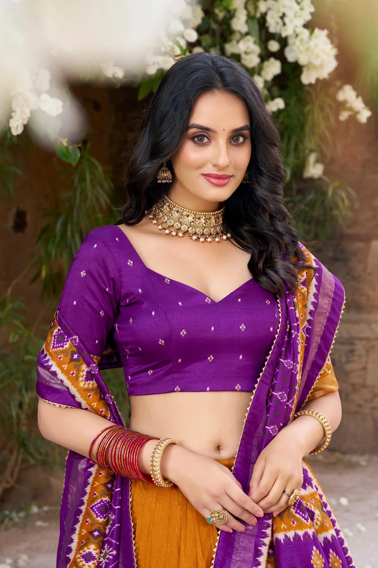 Tussar Silk Floral Print Lehenga Choli with Foil Work & Gotta Patti Dupatta 15 6064475577387173412