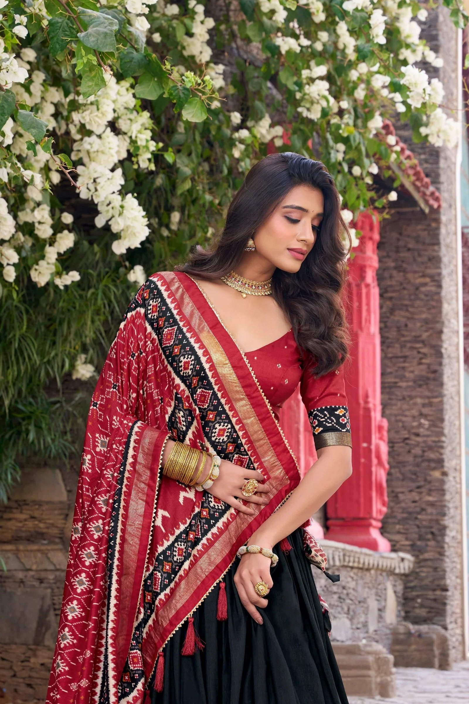 Tussar Silk Floral Print Lehenga Choli with Foil Work & Gotta Patti Dupatta 6 6064475577387173415