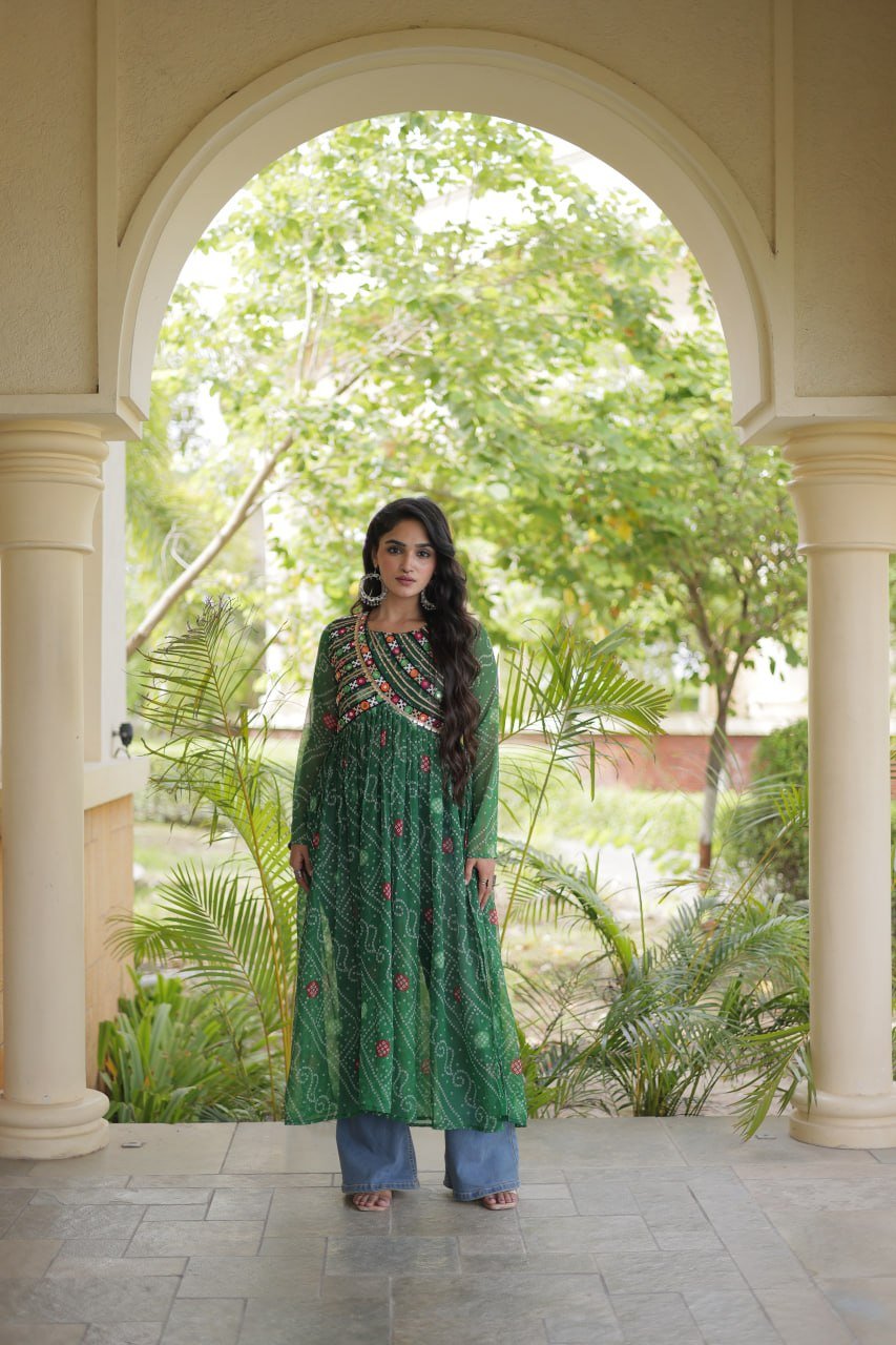 Navratri Bandhani Kutchi Patchwork Kurti in Faux Georgette 3 6106942152429473835 jpg
