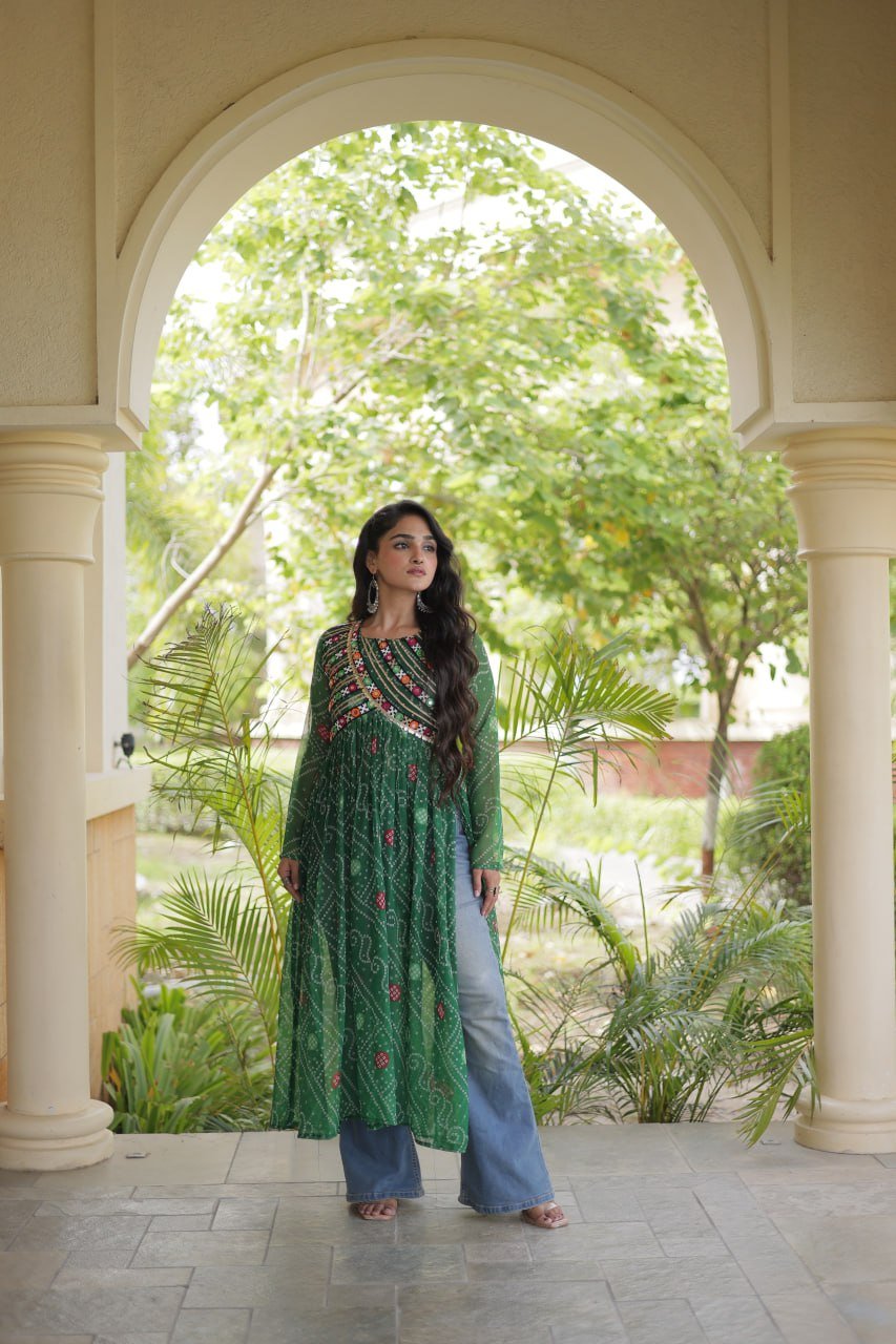 Navratri Bandhani Kutchi Patchwork Kurti in Faux Georgette 19 6106942152429473836 1 jpg
