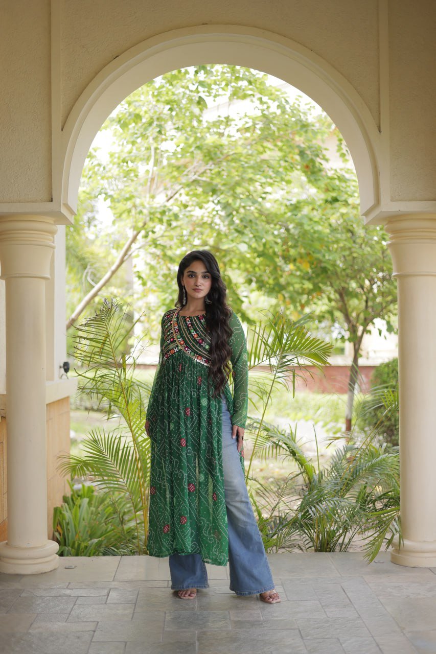 Navratri Bandhani Kutchi Patchwork Kurti in Faux Georgette 18 6106942152429473837 1 jpg