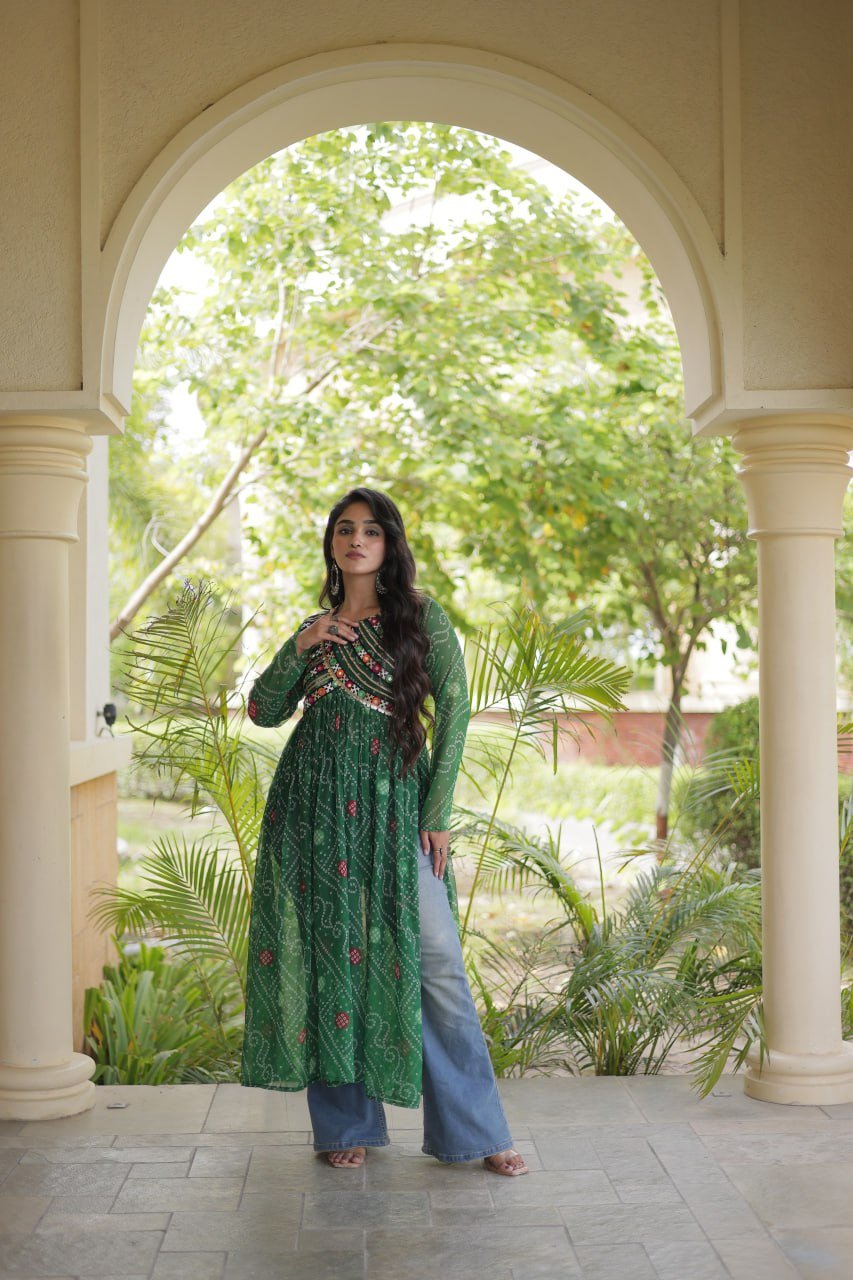 Navratri Bandhani Kutchi Patchwork Kurti in Faux Georgette 17 6106942152429473840 jpg