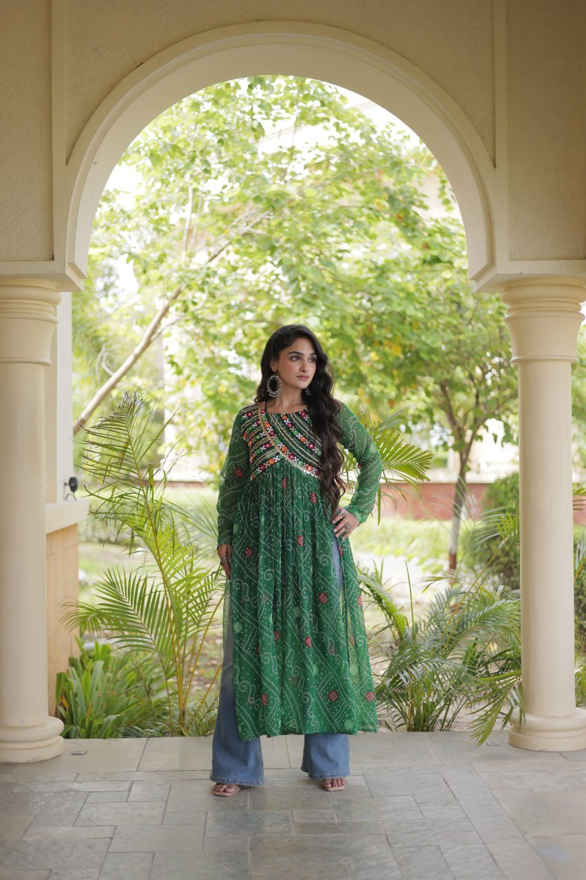 Navratri Bandhani Kutchi Patchwork Kurti in Faux Georgette 16 6106942152429473843 jpg