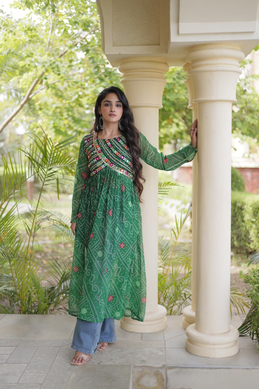 Navratri Bandhani Kutchi Patchwork Kurti in Faux Georgette 15 6106942152429473845 jpg