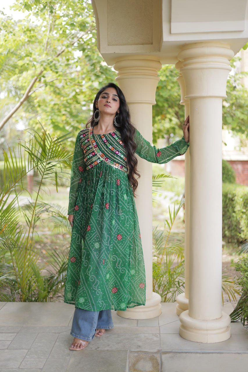 Navratri Bandhani Kutchi Patchwork Kurti in Faux Georgette 13 6106942152429473846 jpg