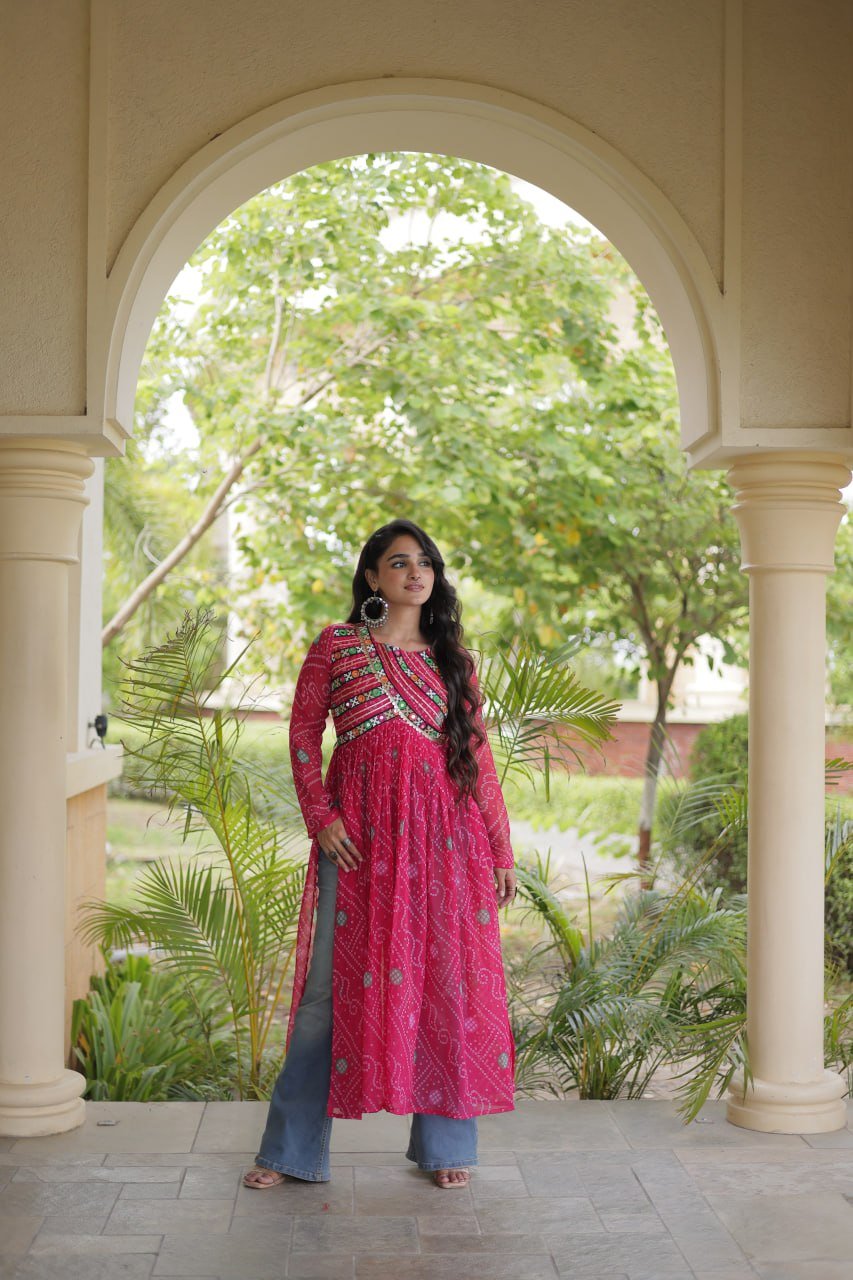 Navratri Bandhani Kutchi Patchwork Kurti in Faux Georgette 11 6106942152429473853 1 jpg