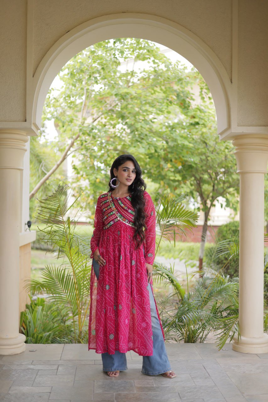 Navratri Bandhani Kutchi Patchwork Kurti in Faux Georgette 12 6106942152429473854 jpg