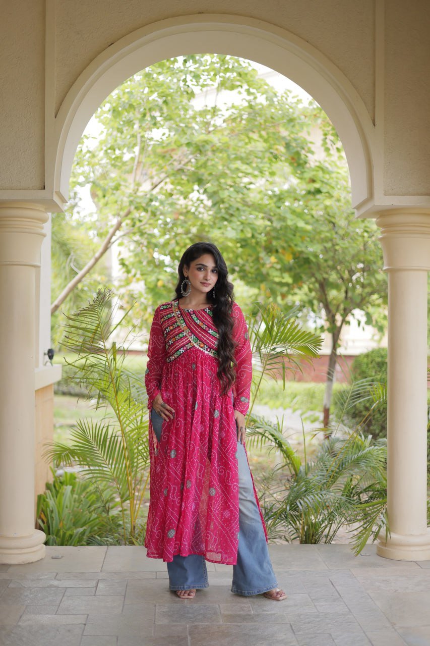 Navratri Bandhani Kutchi Patchwork Kurti in Faux Georgette 2 6106942152429473858 jpg
