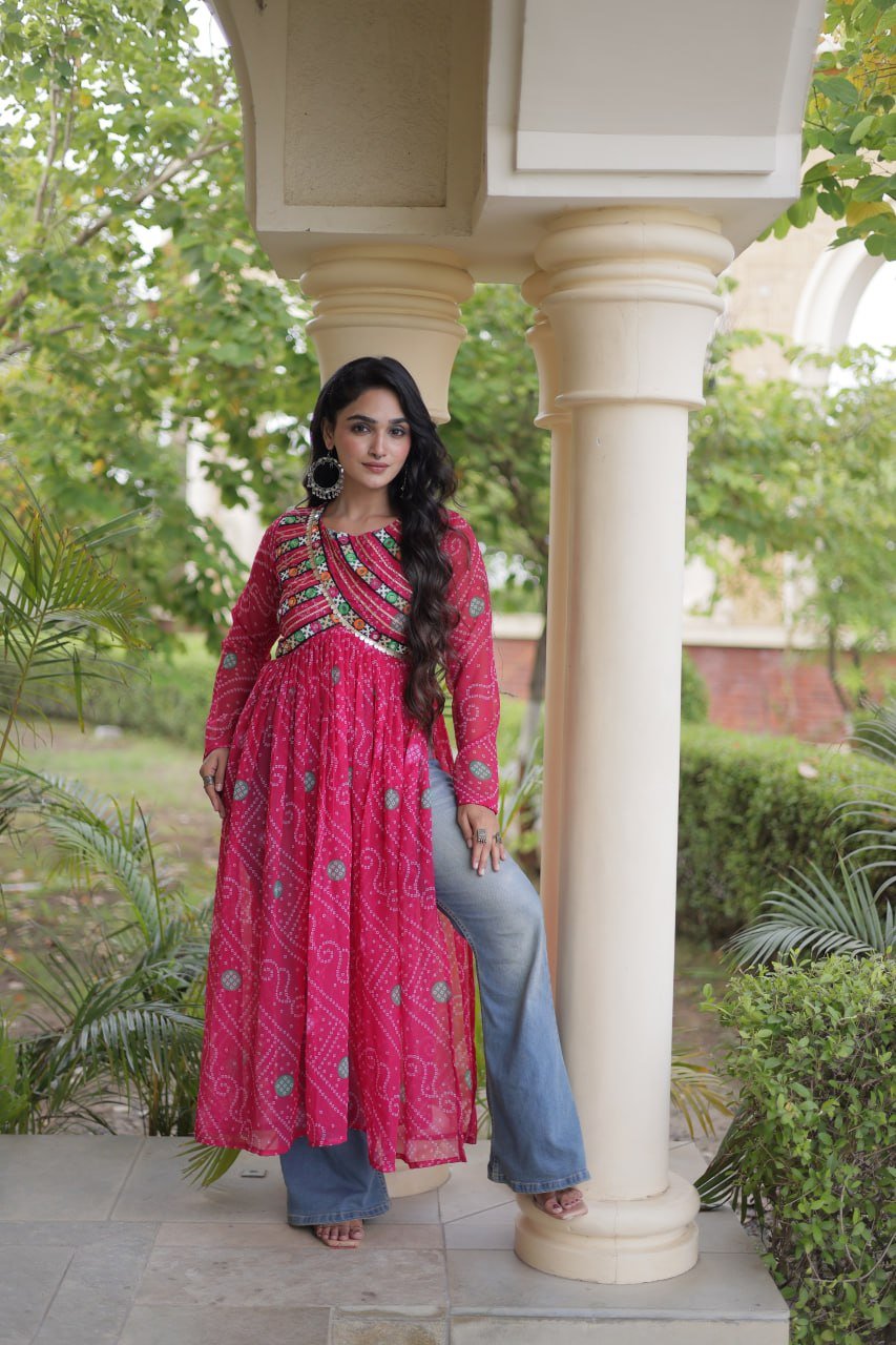 Navratri Bandhani Kutchi Patchwork Kurti in Faux Georgette 9 6106942152429473864 jpg
