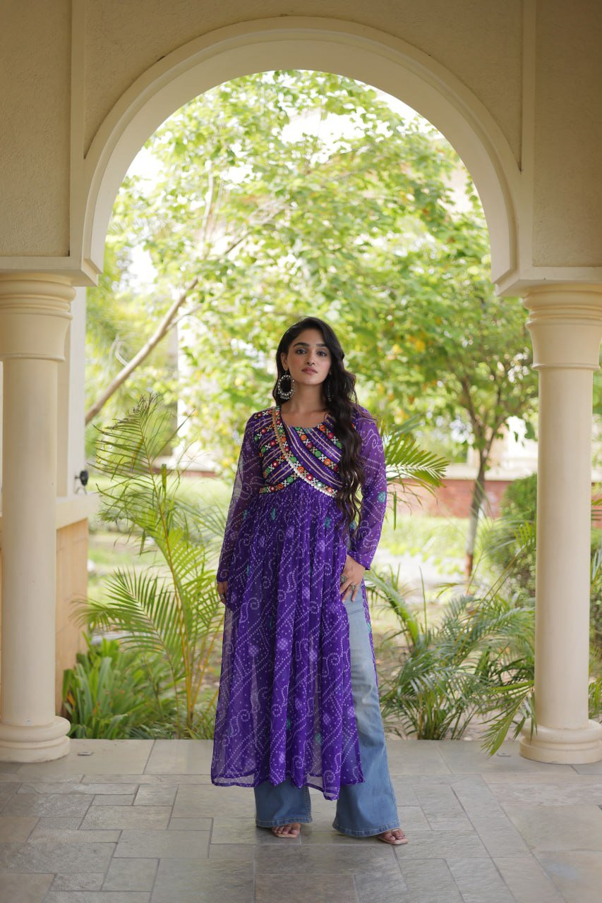 Navratri Bandhani Kutchi Patchwork Kurti in Faux Georgette 1 6106942152429473870 1 jpg