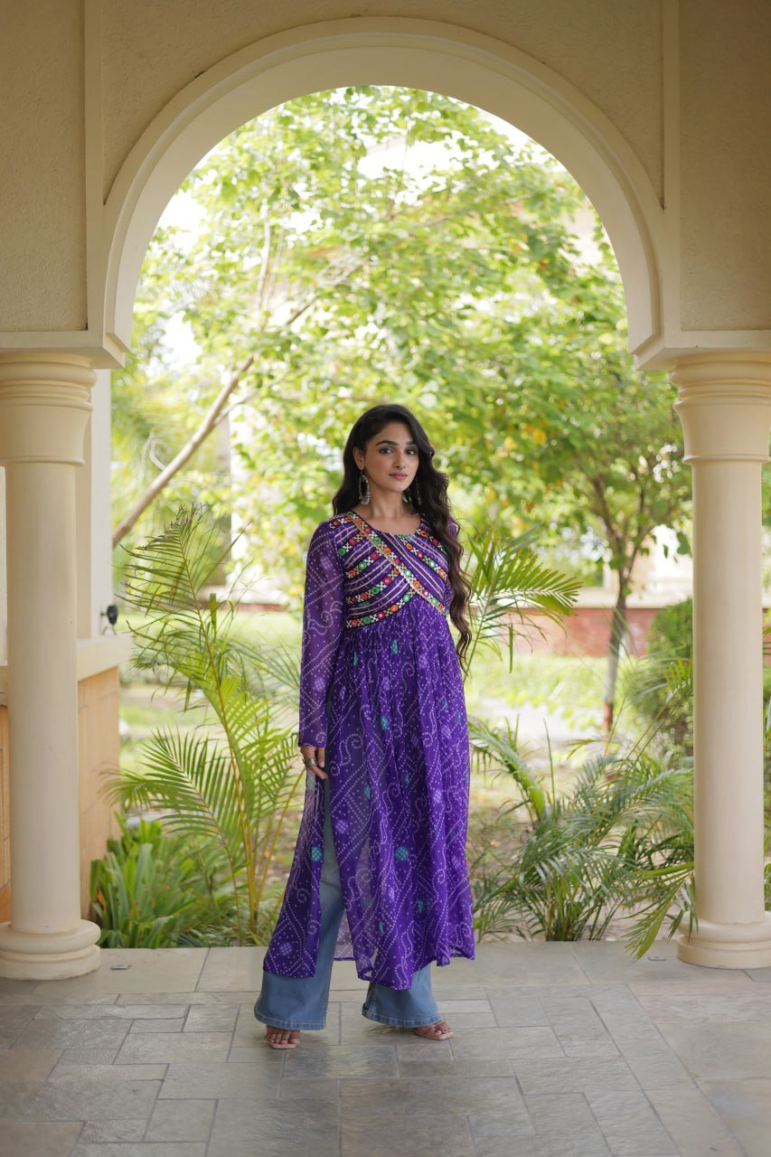 Navratri Bandhani Kutchi Patchwork Kurti in Faux Georgette 8 6106942152429473871 jpg