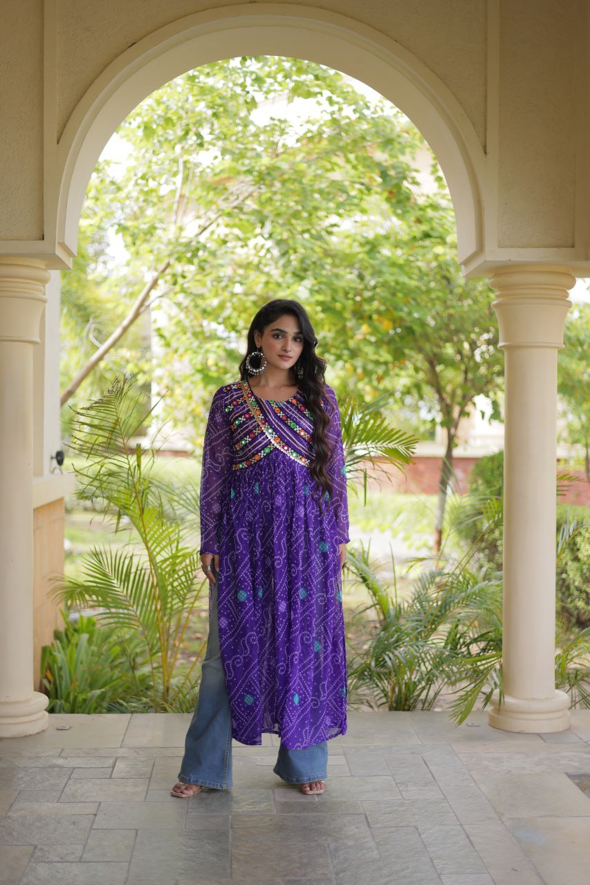 Navratri Bandhani Kutchi Patchwork Kurti in Faux Georgette 6 6106942152429473872 jpg