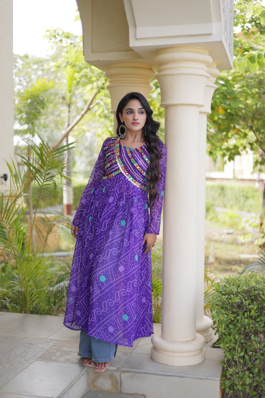 Navratri Bandhani Kutchi Patchwork Kurti in Faux Georgette 4 6106942152429473876 jpg
