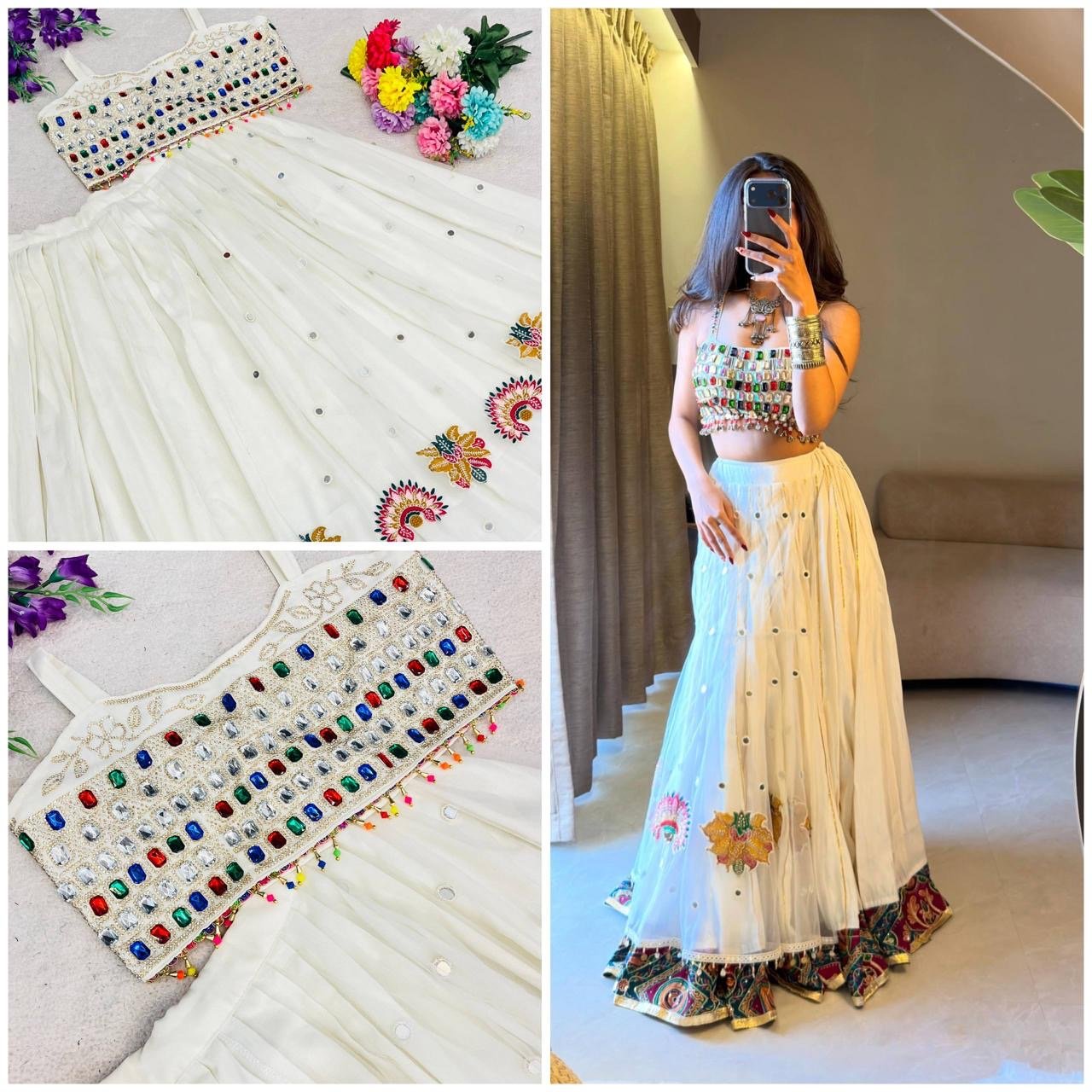 White Navratri Lehenga Choli with Mirror Work & Diamond Blouse 4 910FF204 7D3E 4BB6 95C7 243367227559