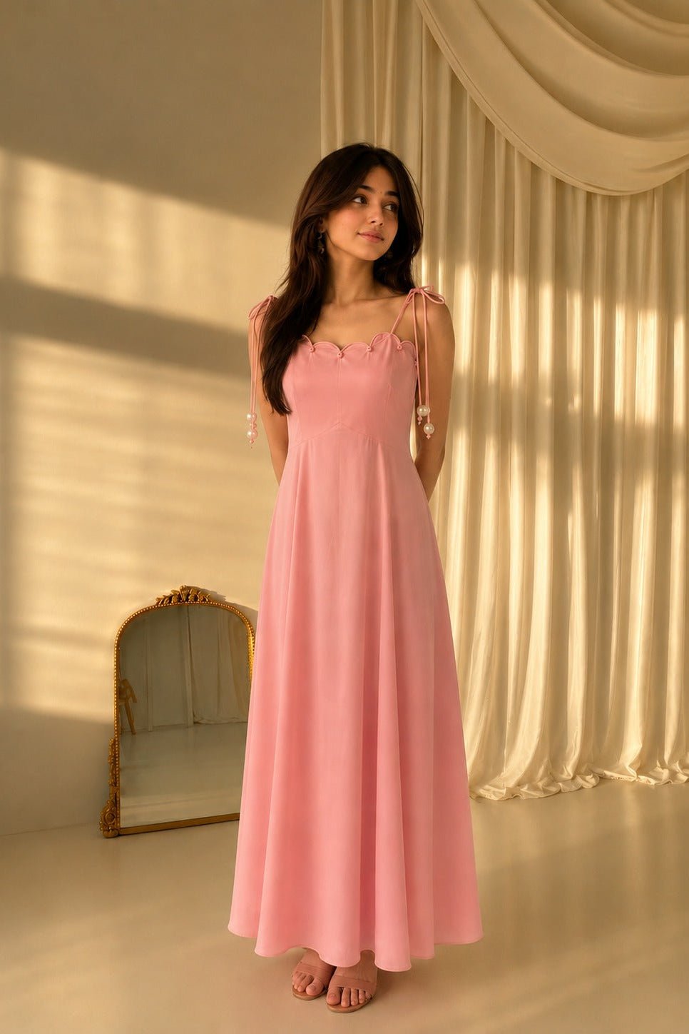 Pink Cotton Embroidered One Piece Dress | Full Length Ready to Wear 2 IMG 4206 JPG