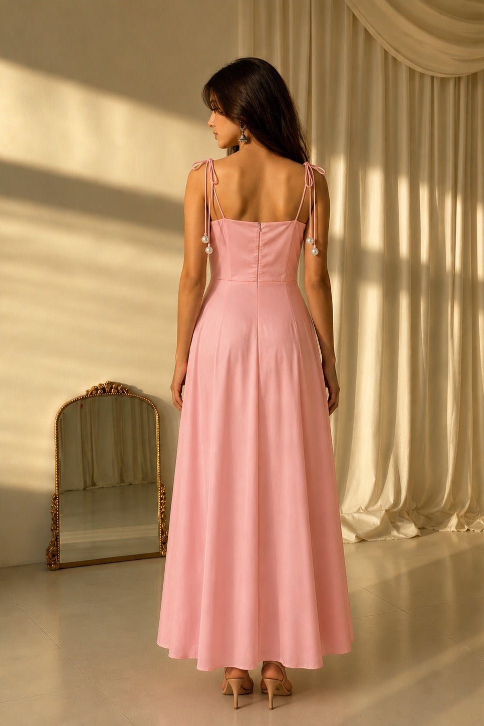 Pink Cotton Embroidered One Piece Dress | Full Length Ready to Wear 3 IMG 4208 JPG