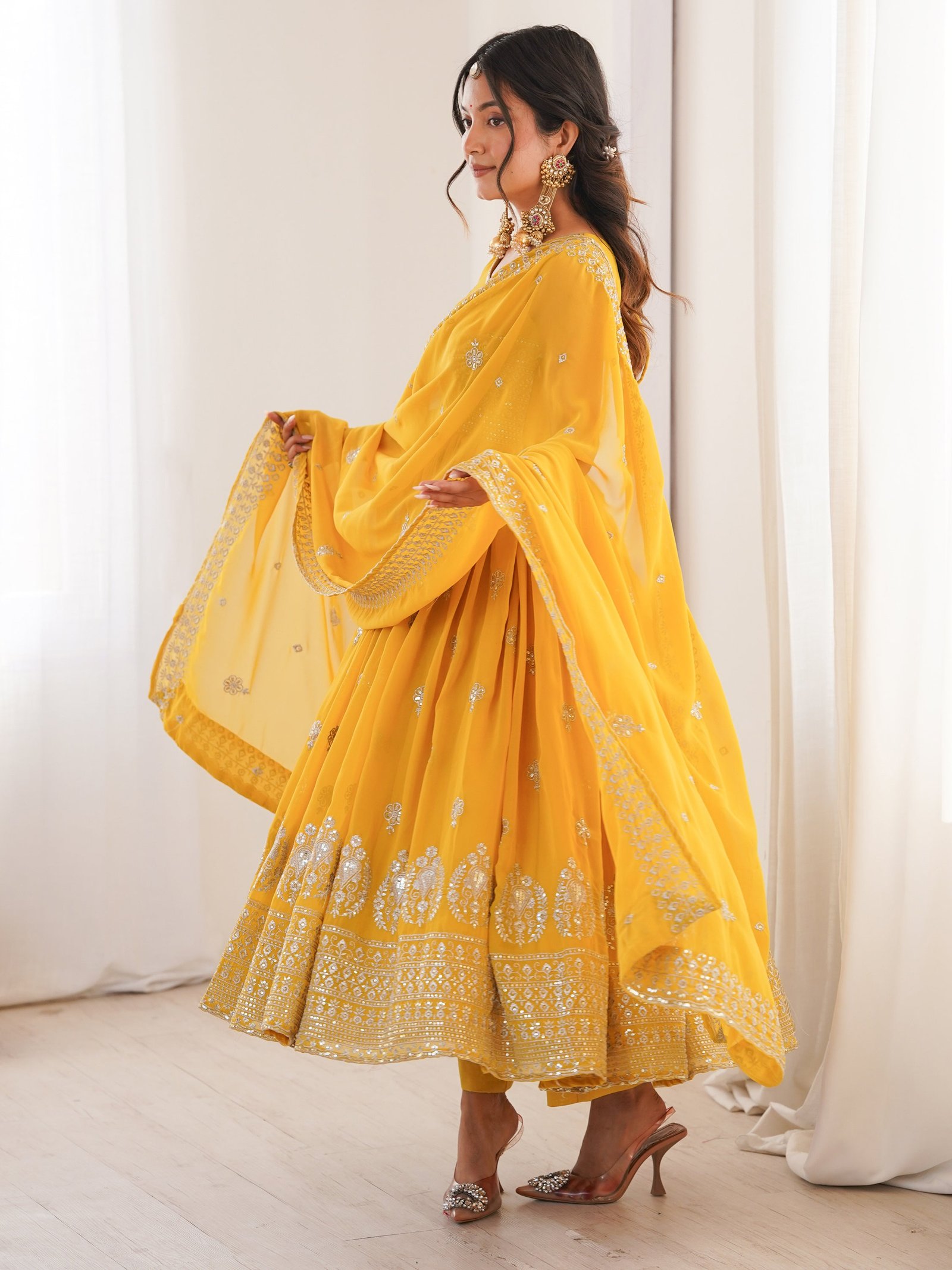 Excellent Mustard Yellow Embroidered Haldi Wear Anarkali Suit with Pant & Dupatta 5 IMG 9905
