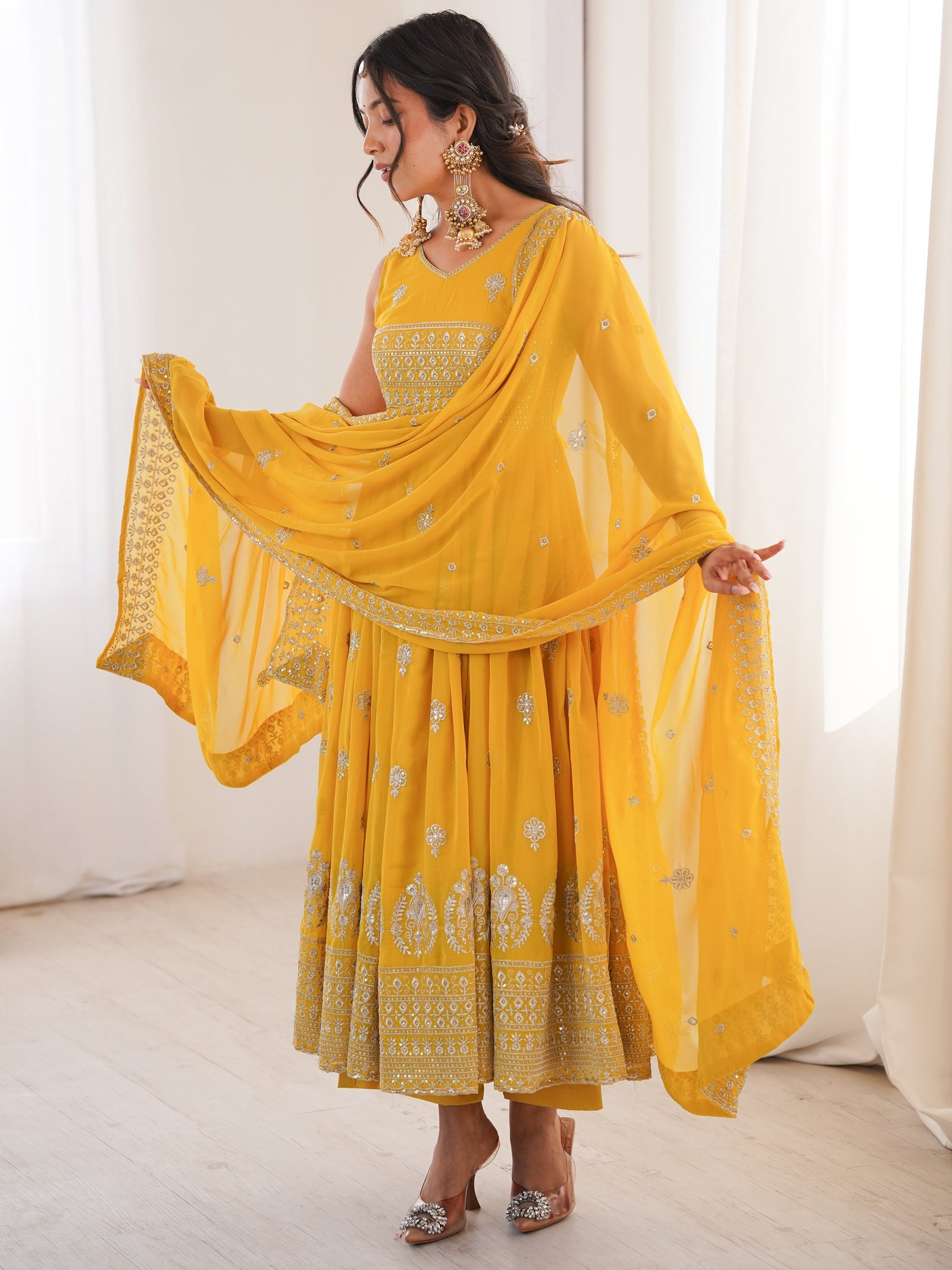 Excellent Mustard Yellow Embroidered Haldi Wear Anarkali Suit with Pant & Dupatta 3 IMG 9906