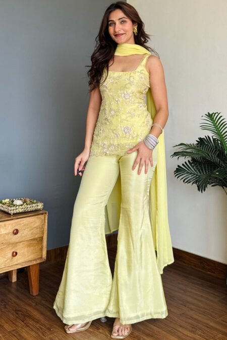 Faux Georgette Embroidered Sharara Suit with Dupatta