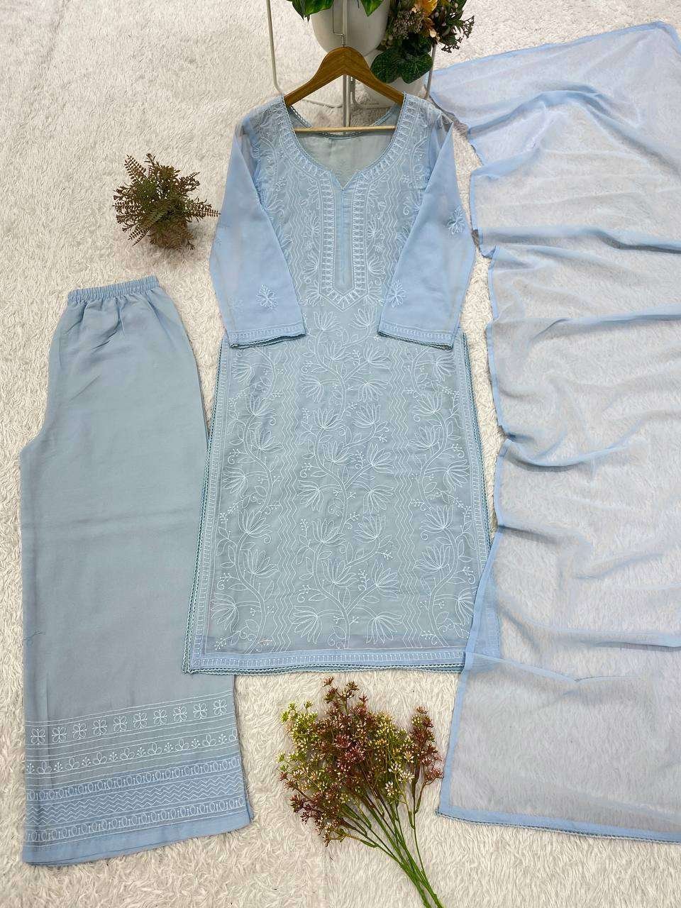 White Chikankari Embroidered Georgette Kurta Palazzo Set with Dupatta 3 be 499 georgette chikankari embroidered worked top plazzo with dupatta set 1 2026 09 03 16 51 08