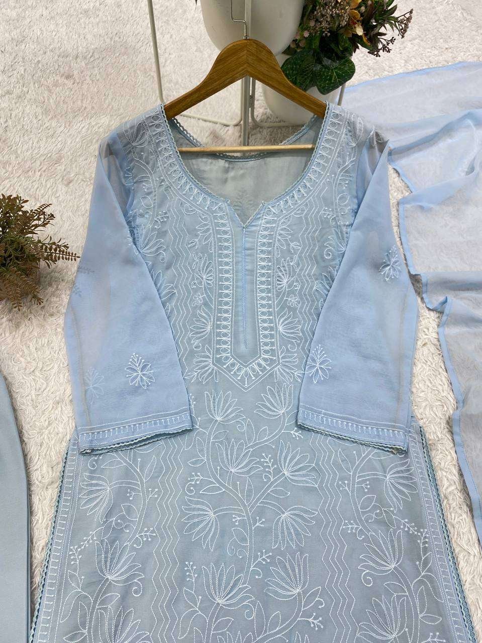 White Chikankari Embroidered Georgette Kurta Palazzo Set with Dupatta 4 be 499 georgette chikankari embroidered worked top plazzo with dupatta set 2 2026 09 03 16 51 08