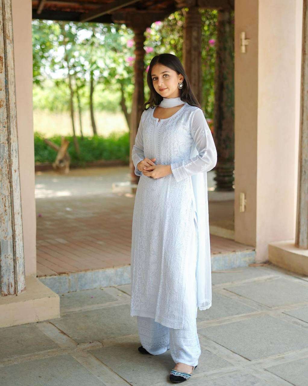 White Chikankari Embroidered Georgette Kurta Palazzo Set with Dupatta 1 be 499 georgette chikankari embroidered worked top plazzo with dupatta set 2026 09 03 16 51 08