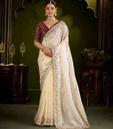 Premium Satin Silk Saree with Floral Embroidery & Heavy Sequin Work Blouse