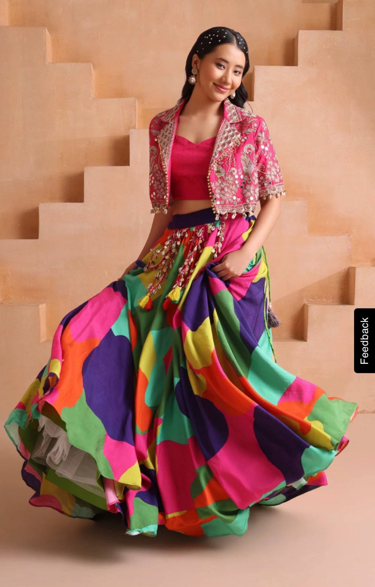Multicolor Printed Lehenga Choli with Mirror Work Jacket | Chinon Silk 9 photo 2026 09 07 15 14 09