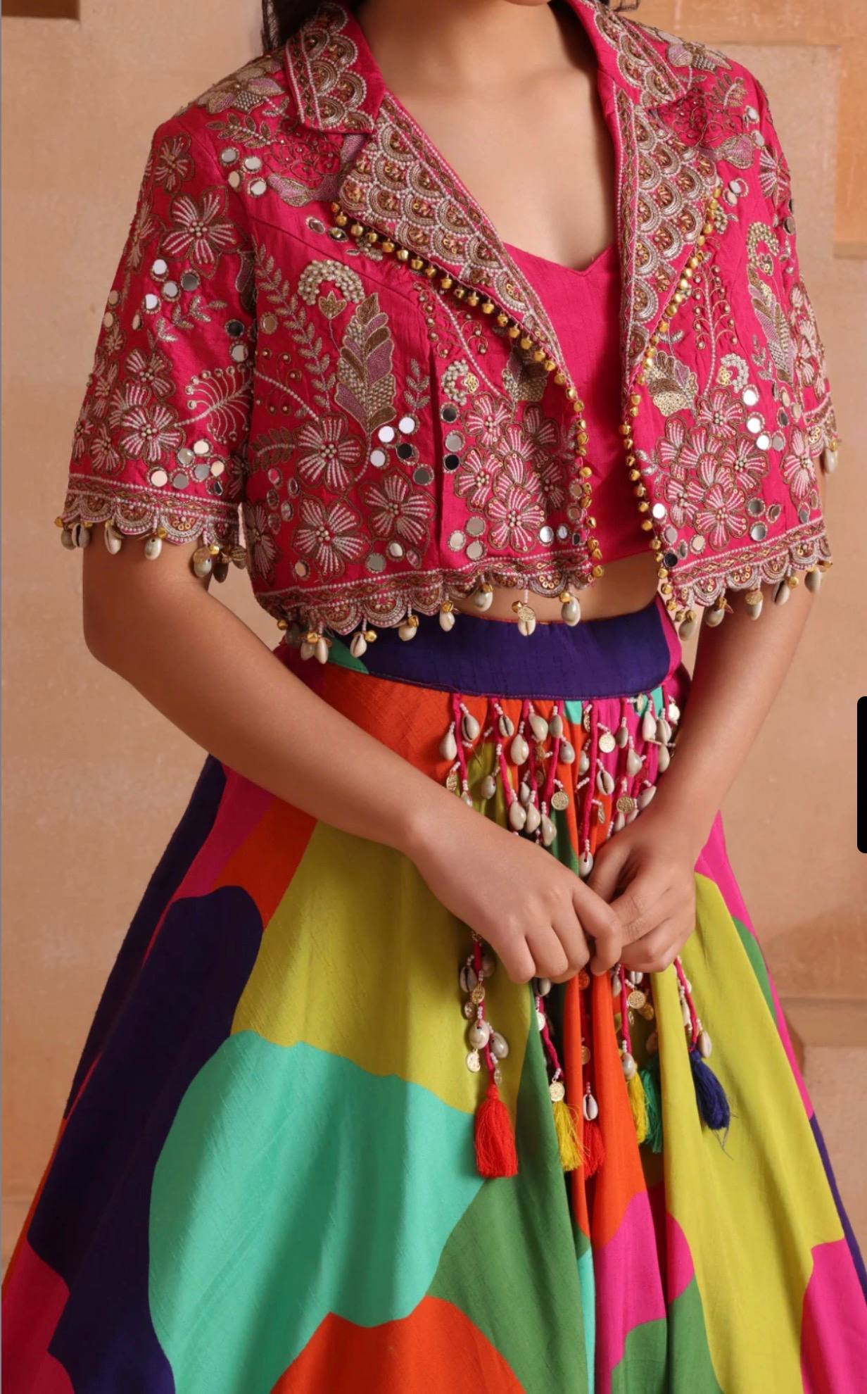 Multicolor Printed Lehenga Choli with Mirror Work Jacket | Chinon Silk 7 photo 2026 09 07 15 14 12