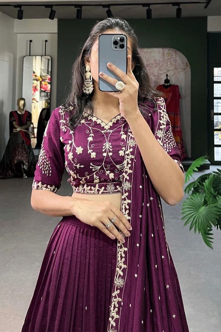 Embroidered Sequence Vichitra Silk Lehenga Choli with Dupatta | Designer Lehenga 3 photo 2026 09 07 17 13 34