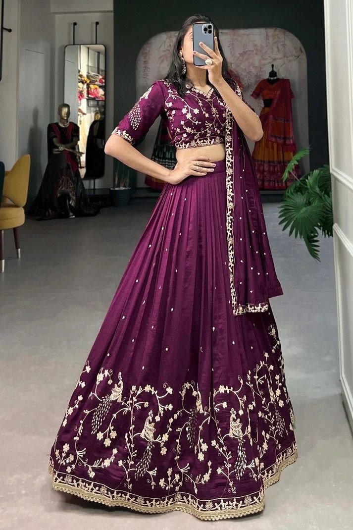Embroidered Sequence Vichitra Silk Lehenga Choli with Dupatta | Designer Lehenga 4 photo 2026 09 07 17 13 36