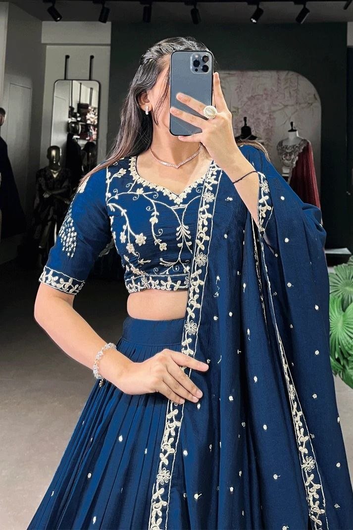 Embroidered Sequence Vichitra Silk Lehenga Choli with Dupatta | Designer Lehenga 10 photo 2026 09 07 17 18 10