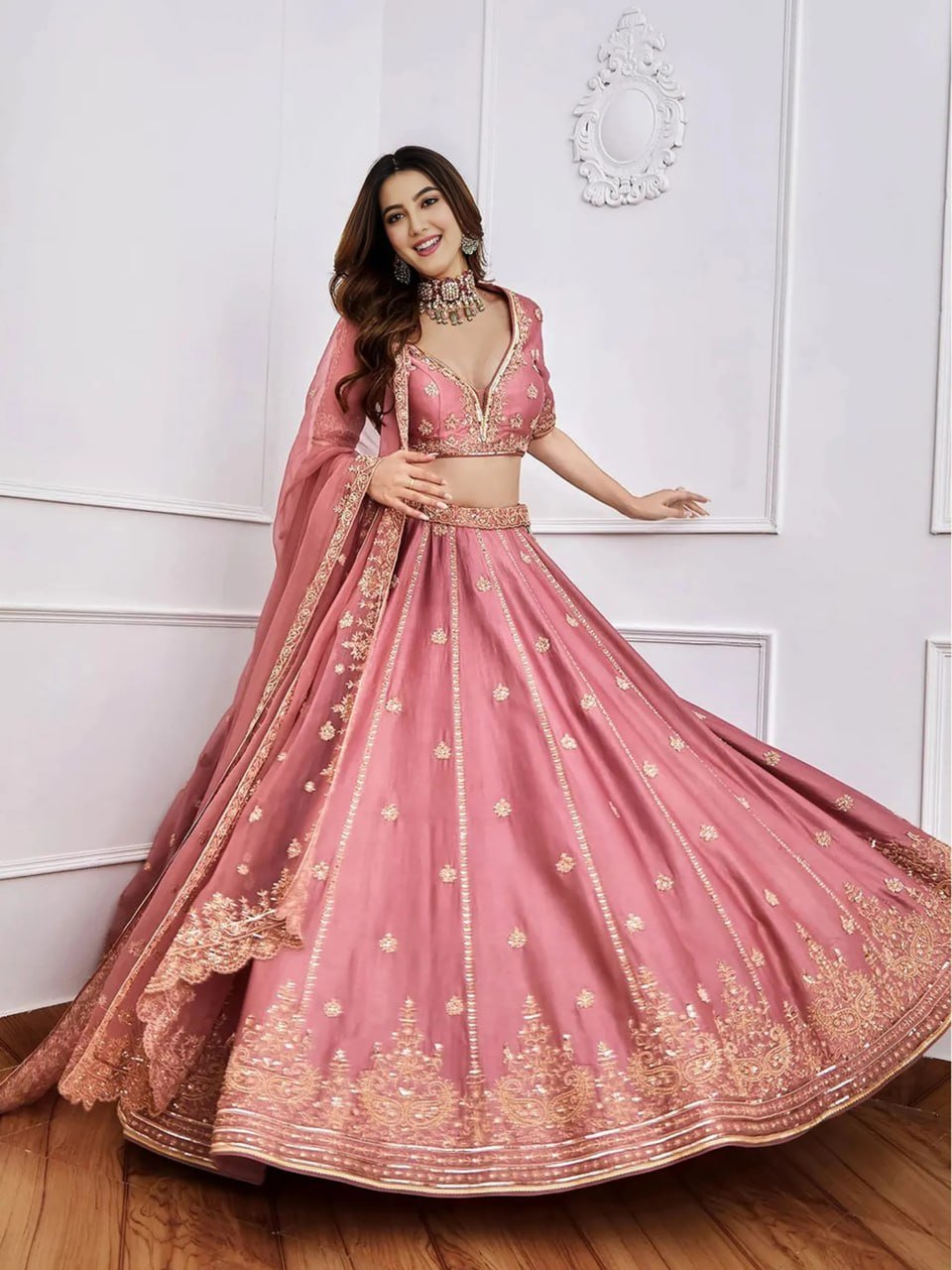Embroidered Sequence Malai Satin Lehenga Choli with Organza Dupatta 13 photo 2026 09 07 17 59 04