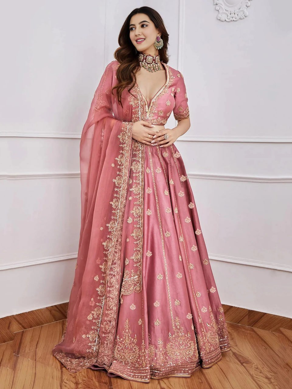 Embroidered Sequence Malai Satin Lehenga Choli with Organza Dupatta 11 photo 2026 09 07 17 59 07