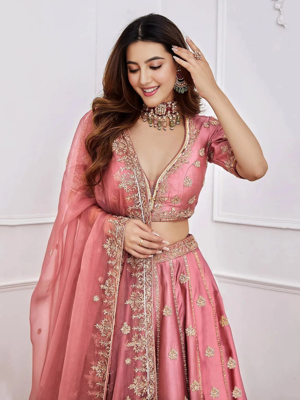 Embroidered Sequence Malai Satin Lehenga Choli with Organza Dupatta 9 photo 2026 09 07 17 59 09