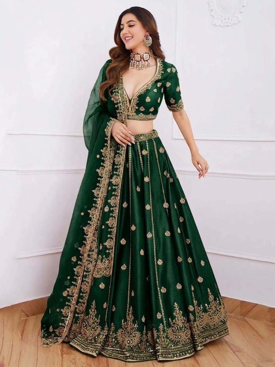 Embroidered Sequence Malai Satin Lehenga Choli with Organza Dupatta 4 photo 2026 09 07 17 59 11
