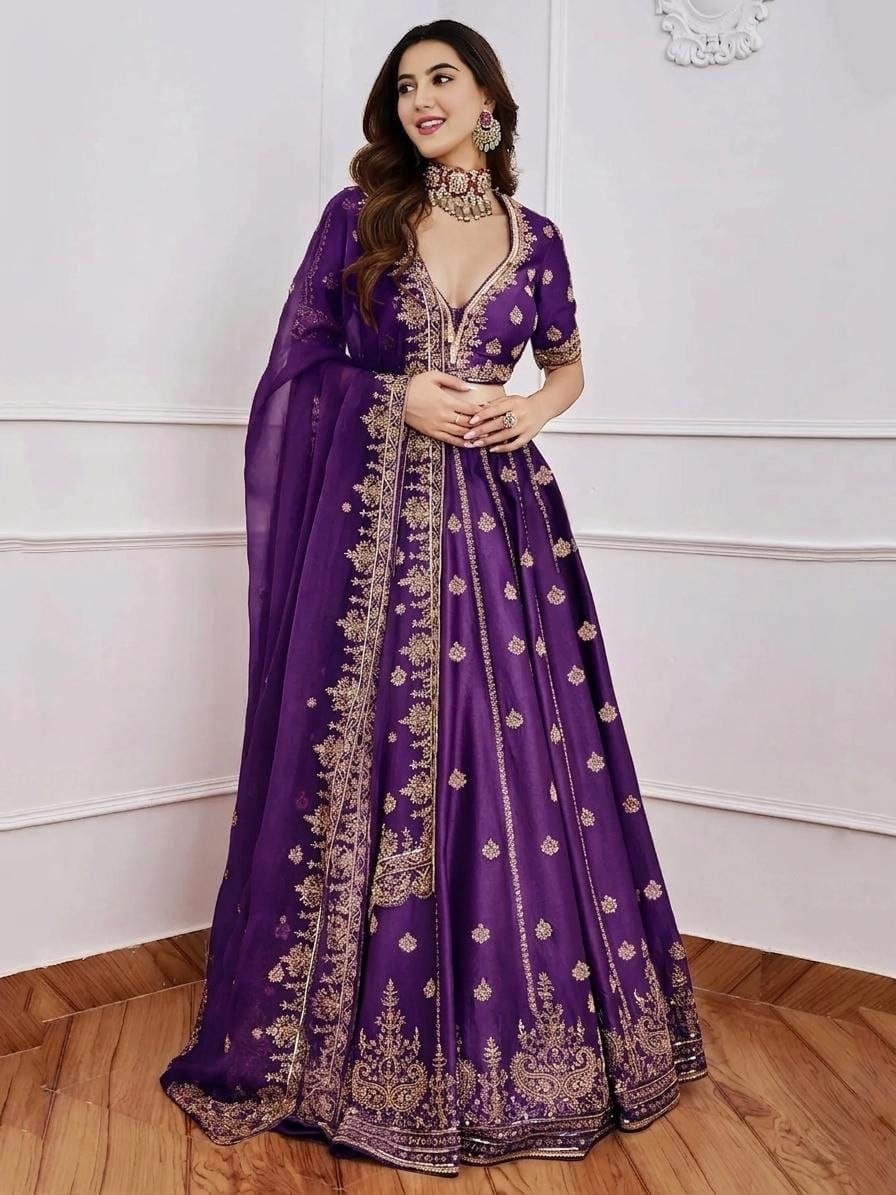Embroidered Sequence Malai Satin Lehenga Choli with Organza Dupatta 1 photo 2026 09 07 17 59 12