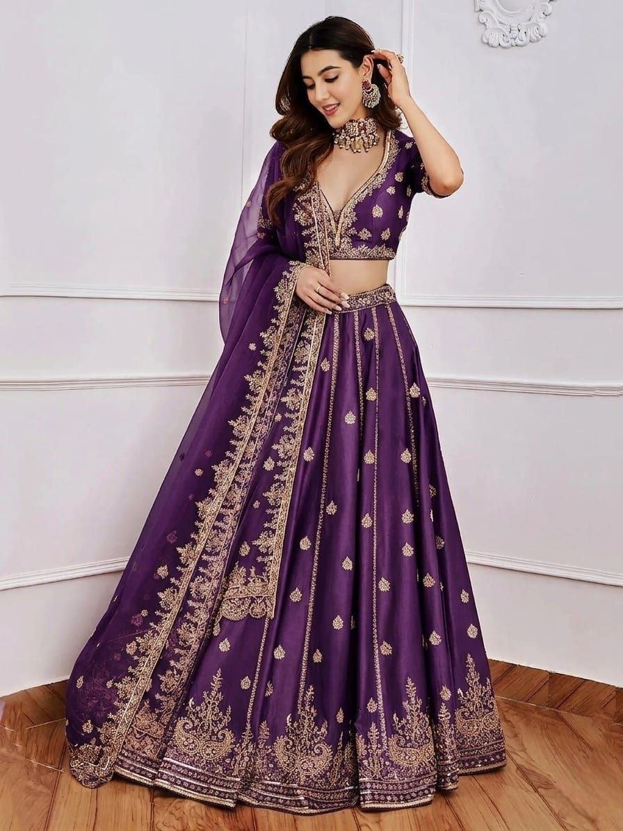 Embroidered Sequence Malai Satin Lehenga Choli with Organza Dupatta 6 photo 2026 09 07 17 59 13